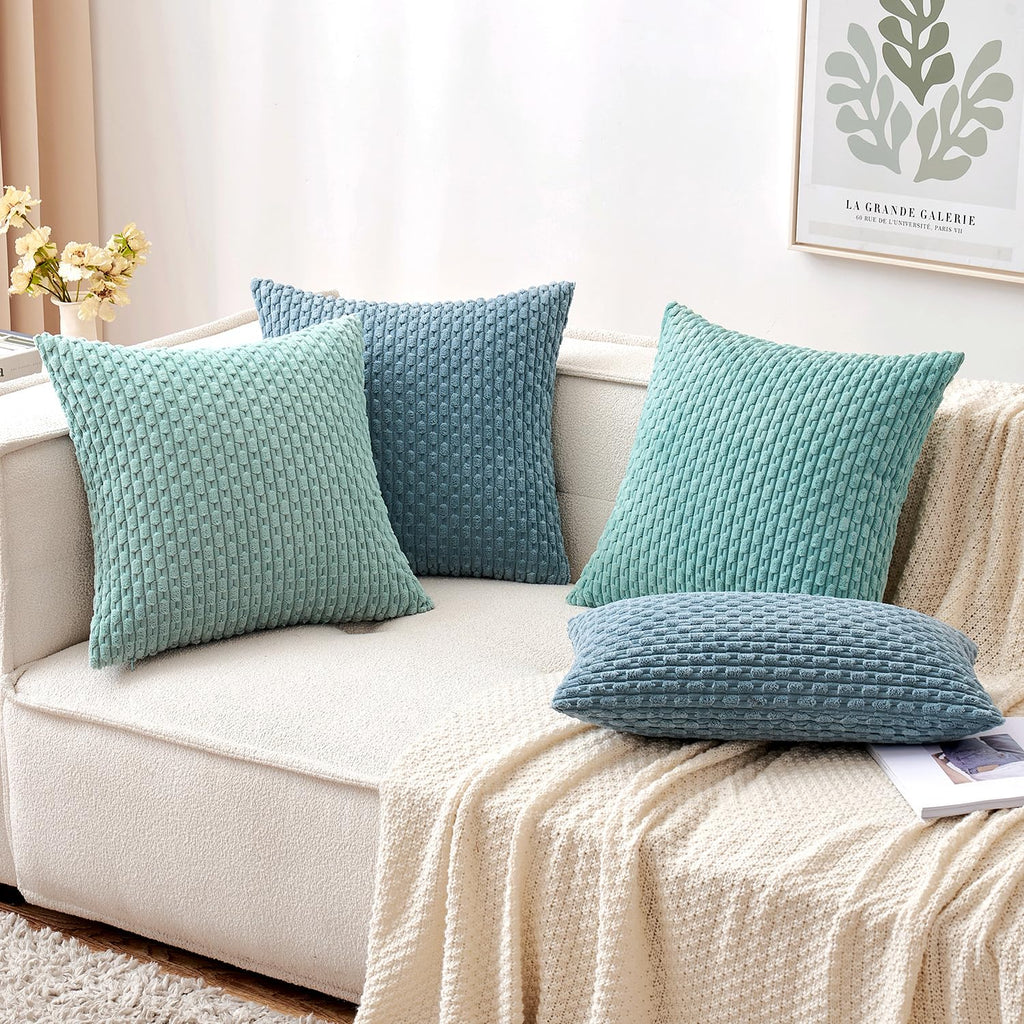 Decorative Throw Pillow Covers 20x20 Blue Grey Textured Corduroy
