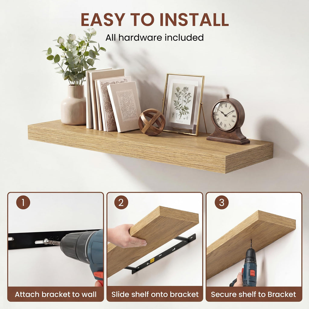 16 Inches Floating Shelves for Wall, 9.3" Deep Long Floating Shelves Set of 2, Large Display & Storage Shelf, Wall