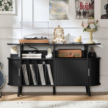 Extra Large Round Record Player Stand with Charging Station
