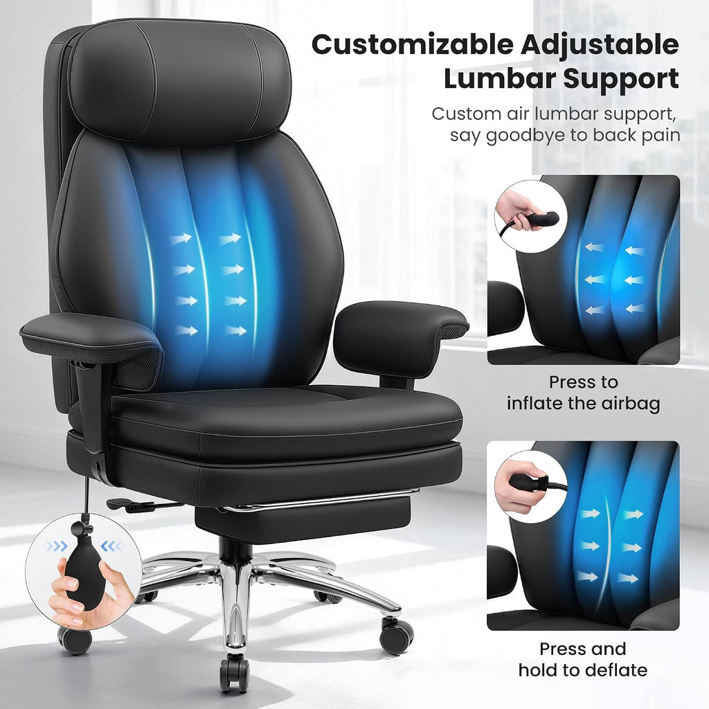 Big and Tall Office Chair with Lumbar Support, Executive Leather Computer Desk Chair, Heavy Duty Comfortable Gaming