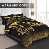 Comforter Set Queen, King Queen Black Gold Crown 7 Pcs Bedding for Kids and Adults