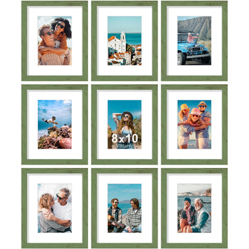8x10 Picture Frames Set of 9, Wall & Tabletop, Rustic Green