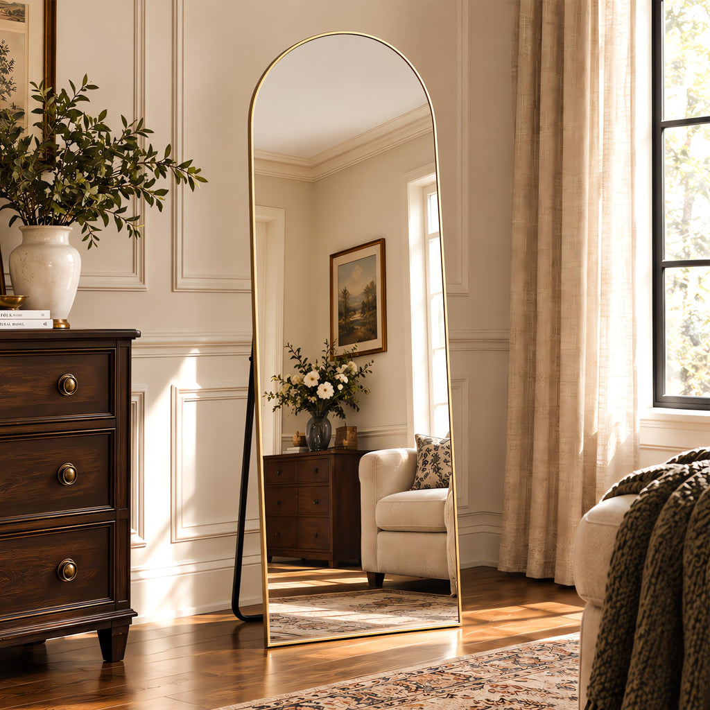 58"x18" Arched Full Length Mirror Free Standing Leaning Mirror Hanging Mounted Mirror Aluminum Frame Modern Simple