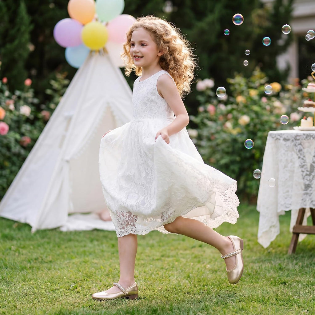 Girls Dress Shoes Beaded Mary Jane Flats for Flower Girl