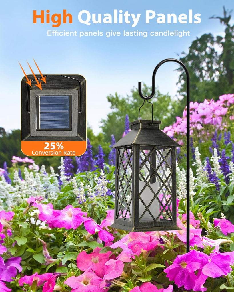 Solar Lanterns Outdoor Waterproof 14" Flickering LED, 2 Pack, Bronze
