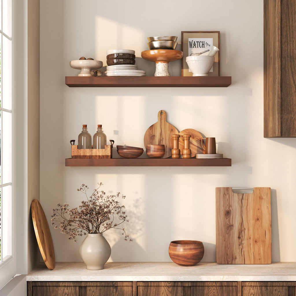 Farmhouse Floating Shelves - 8 Inch Deep Rustic Wood Wall Shelf - Premium Solid Pine Wood Storage Shelf Living Room