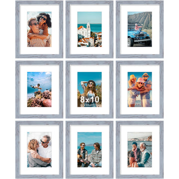 8x10 Picture Frames Set of 9, Wall & Tabletop, Vintage Blue-Gray