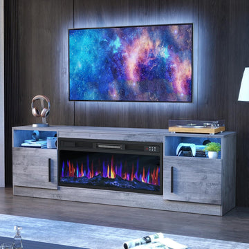 Fireplace TV Stand with 36" Fireplace Up to 80" TVs, 70" Entertainment Center with LED Lights, Remote Control, TV
