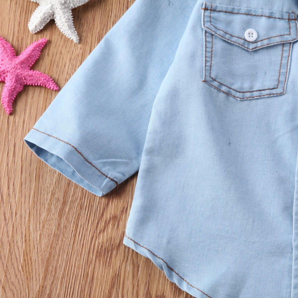 Fashion Kids Toddler Baby Boy Girl Adjustable Sleeve Button Down Denim Shirt Tops Blouse