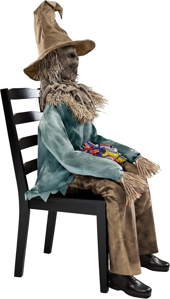 4 Ft 6 In Scary Sitting Scarecrow Animatronic, Multicolor