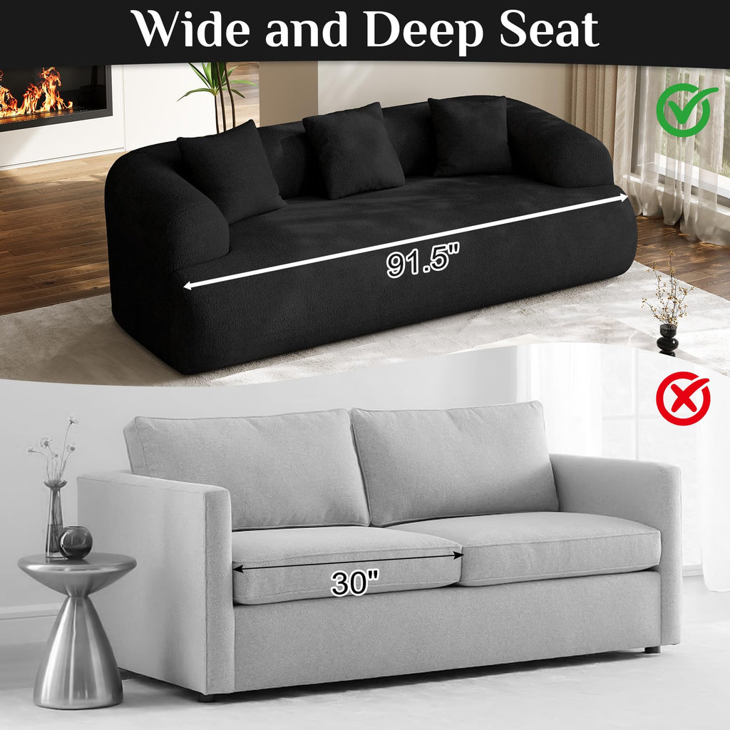 Boneless Couch Set, 91" + 75'' Cloud Couch Set, Chenille Curved Sofa, Modern Compression Sofa, No Assembly Required