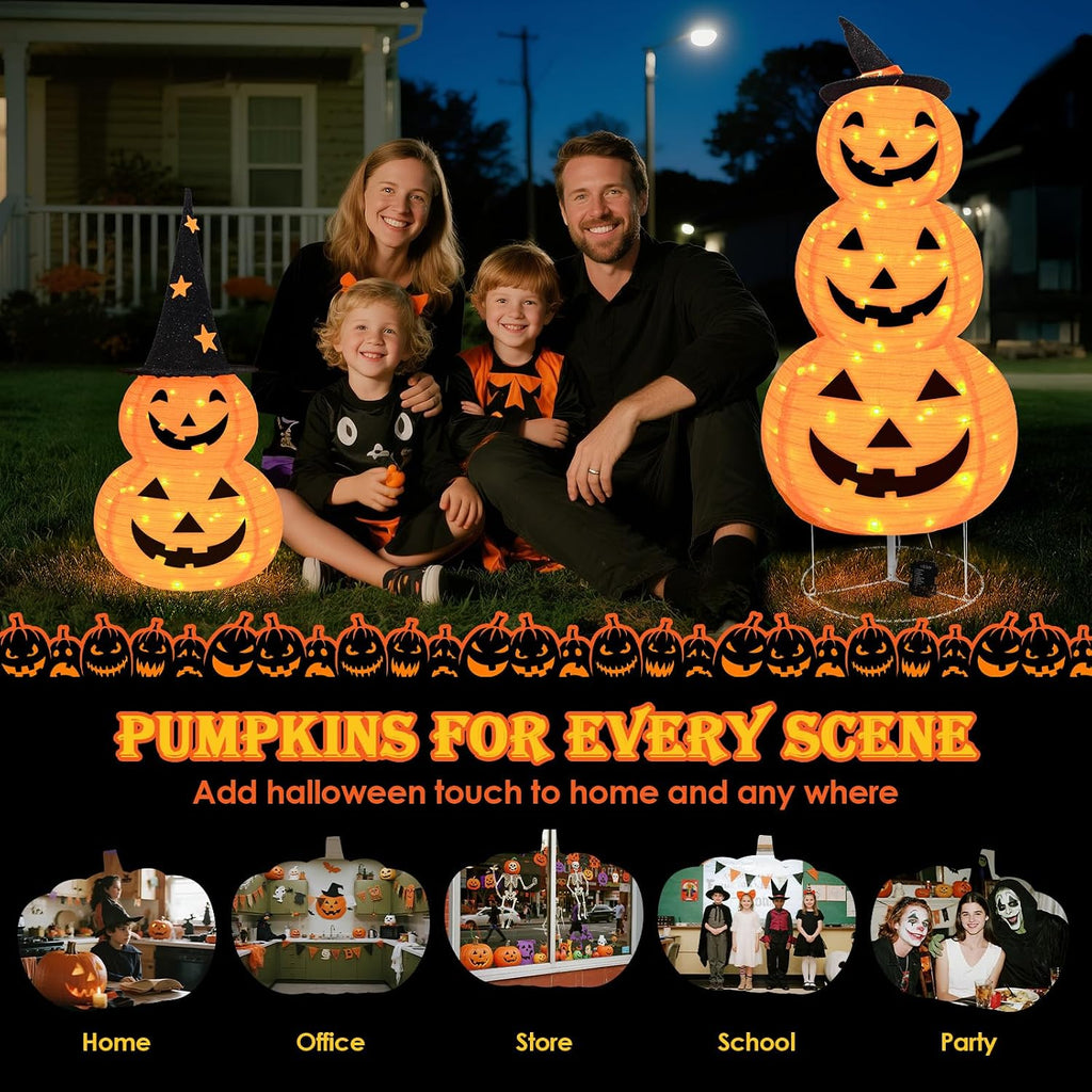 3FT Pumpkin Halloween Decorations Outdoor, 8 Modes Battery Operated Pumpkin Decorations, Collapsible Jack-o-Lantern