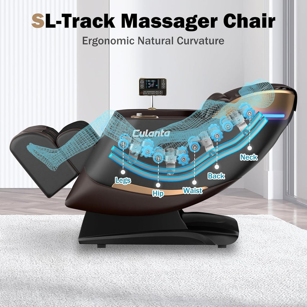 Massage Chair Full Body 53" SL-Track Zero Gravity Shiatsu, Brown | Full-Body Airbags, 5 Modes, 6 Techniques, Body