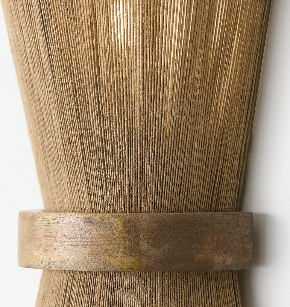 Lighting Maya Modern Mango Wood and Hand-Wrapped Natural Jute Rope Wall Sconce, 2-Light 120 Total Watts, 16"