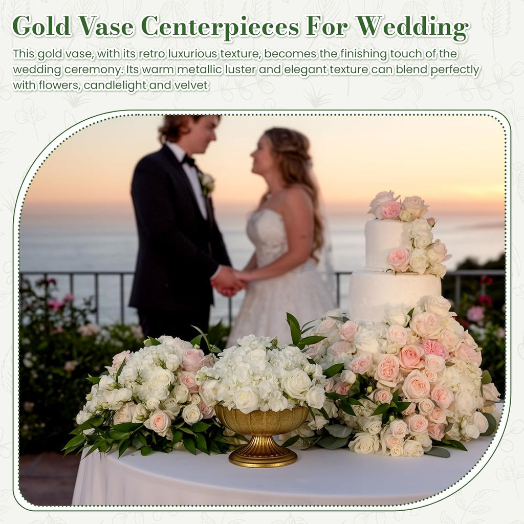 Vintage Gold Compote Vases 8.5" x 5.4" for Wedding Table Centerpieces | Antique Gold Metal Compote Bowl, Stable