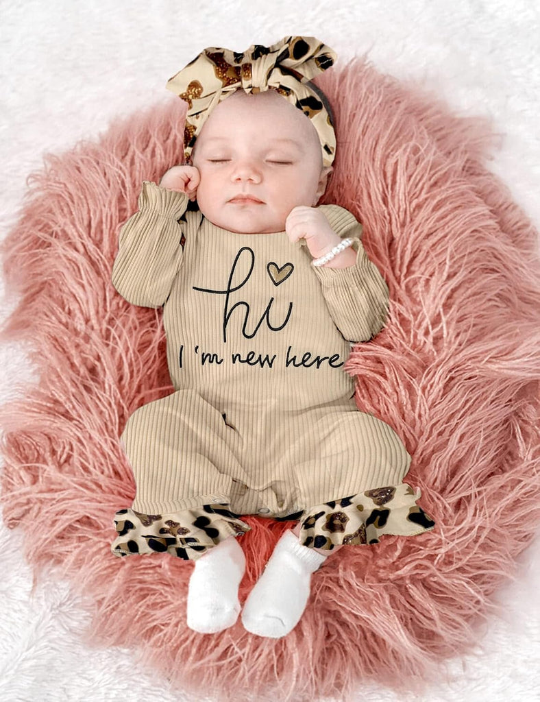 Girl Clothes Onesie for Baby Girl Ruffle Romper Boho Infant Bell Bottom Jumpsuit with Headband Hat