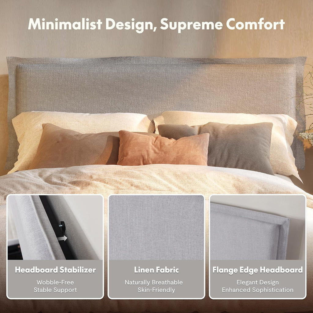 Adjustable Bed Base with Upholstered Bed Frame, Head & Foot Lift