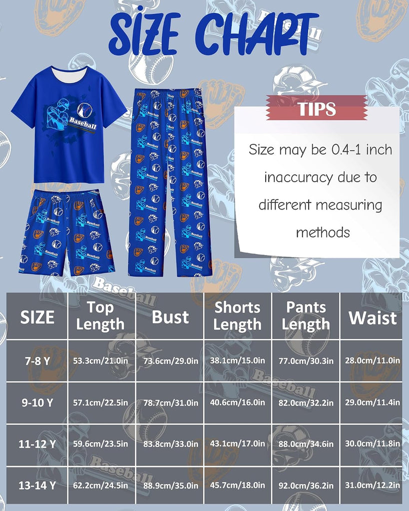 Boys Pajamas Piece Pjs Set Top with Shorts and Pants Sleepwear for Kids Soft Jammies Loungewear
