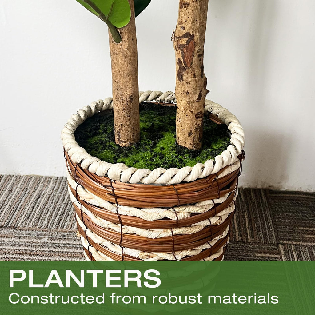 4ft Fiddle Leaf Fig Tree Artificial Plants in Woven Basket