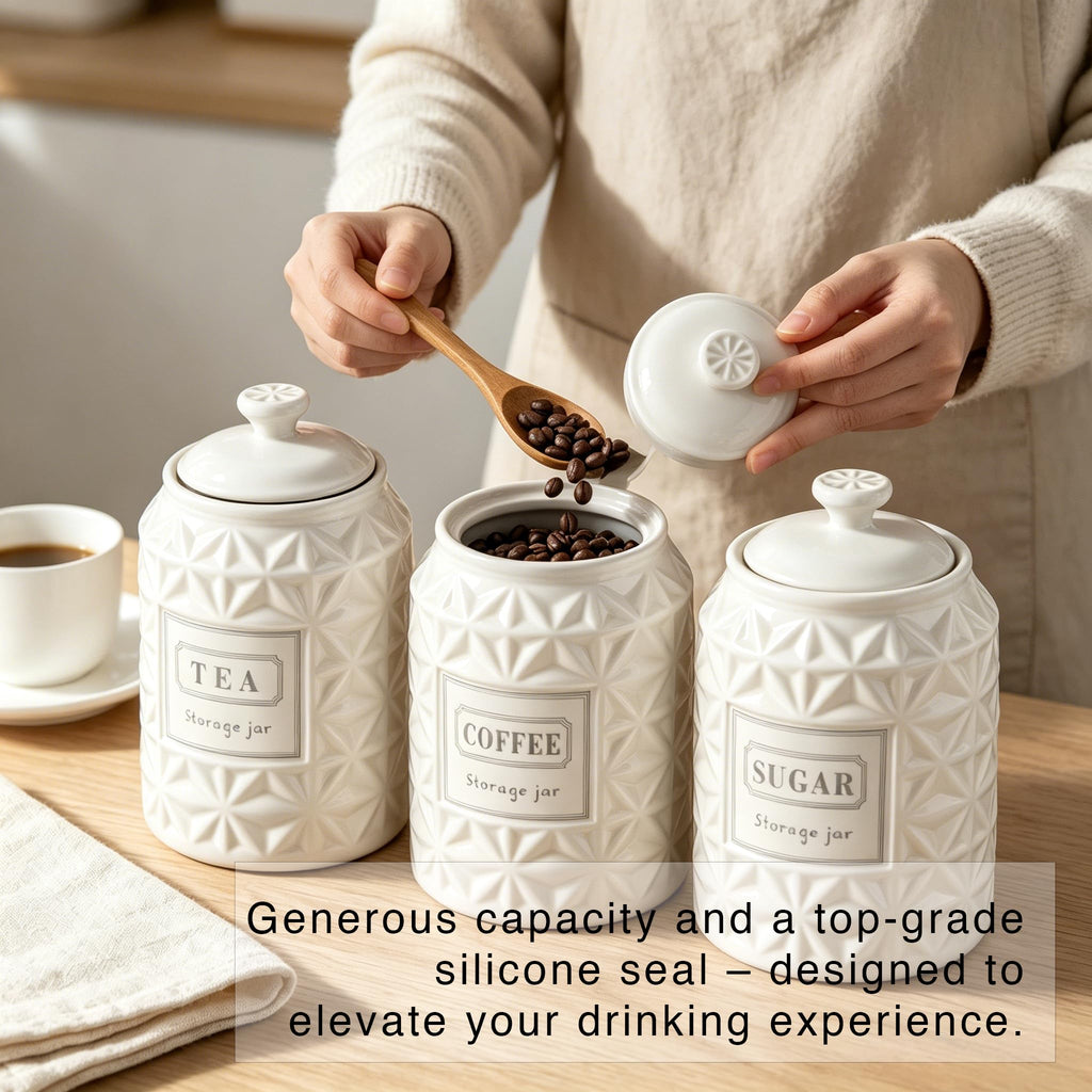 Azure Starfield Ceramic Canisters Sets For The Kitchen Canisters For Countertop Set of 3 Airtight Coffee Canisters