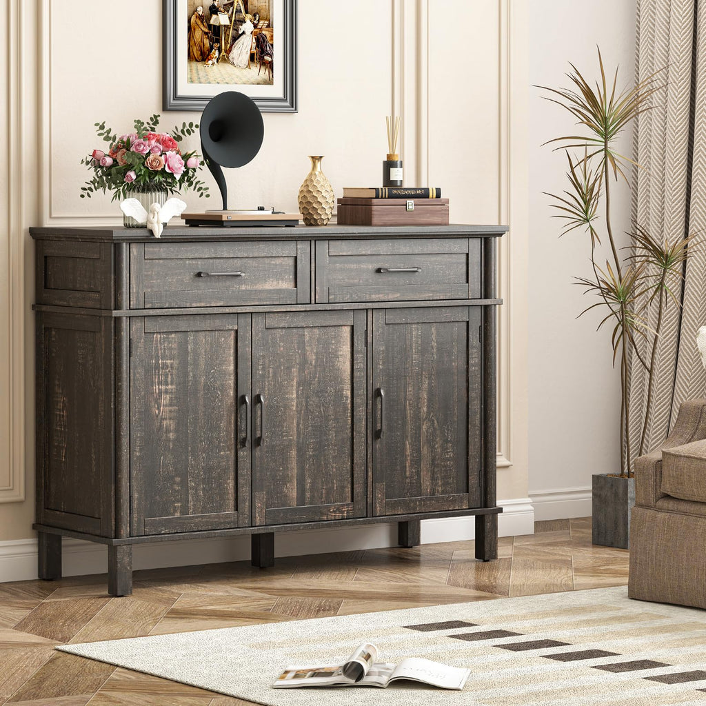 48 Inch Buffet Cabinet with Storage, Rustic Brown