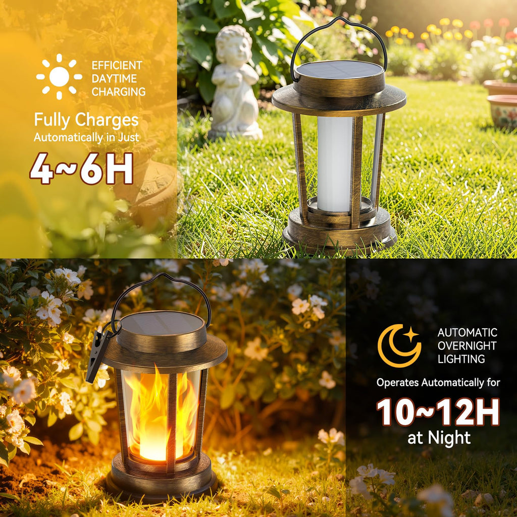 Solar Lanterns Outdoor Waterproof, Upgraded Flickering Flame Solar Lights Outdoor, Solar Powered Lanterns Decorative