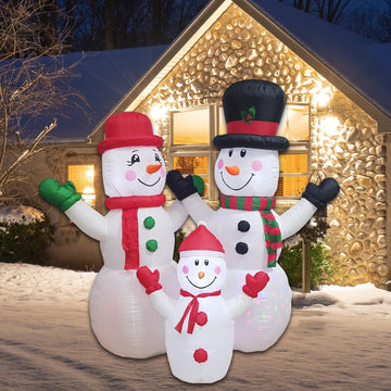Christmas Inflatable Snowman Family Decorations Blow Up - 7FT Giant Outdoor Snowman Decor with Rotating Lights | Xmas