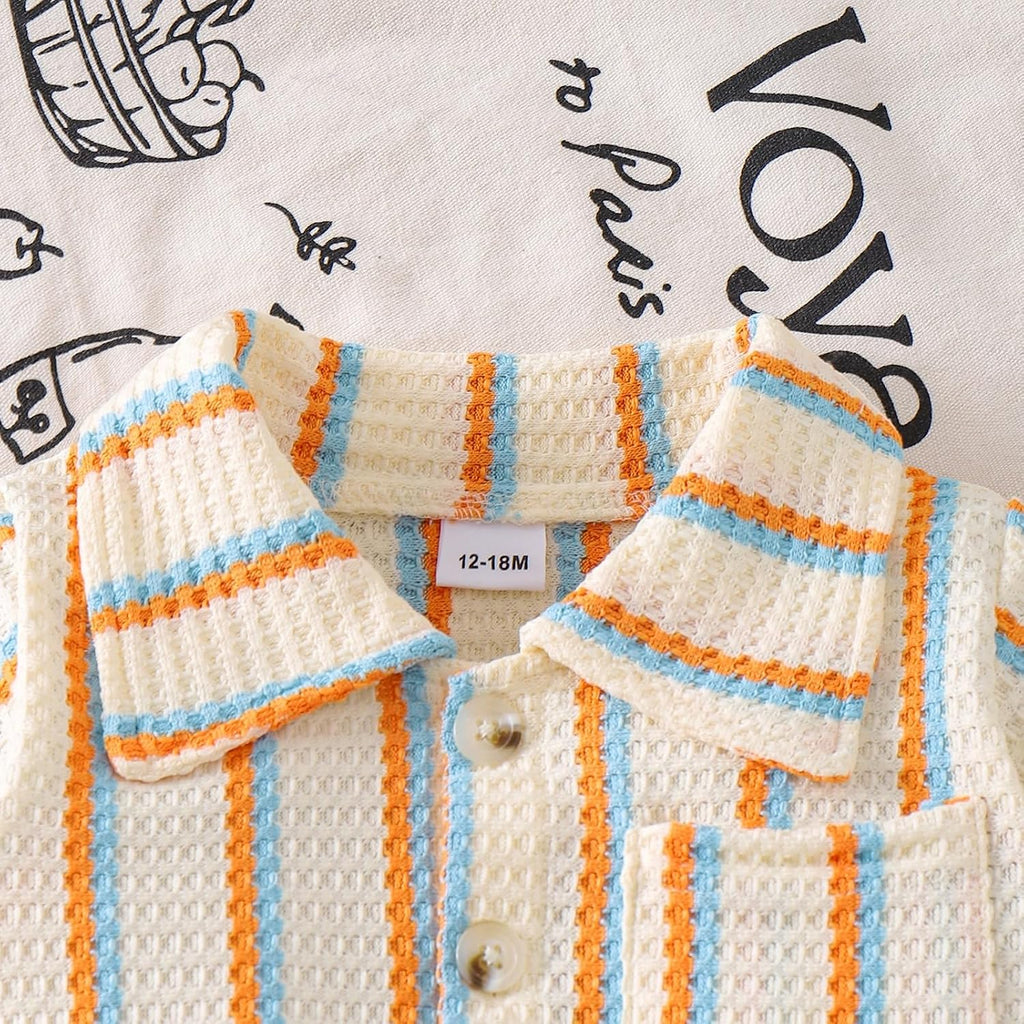 Baby Boy Clothes Toddler Summer Outfits Short Sleeve Striped Button-down T-Shirt Shorts with Pocket