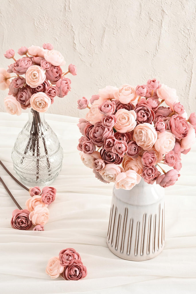 Ranunculus Artificial Flowers, 36Pcs 14In Fake Peonies Artificial Flowers, Dusty Rose Flower for Vase Silk Flower