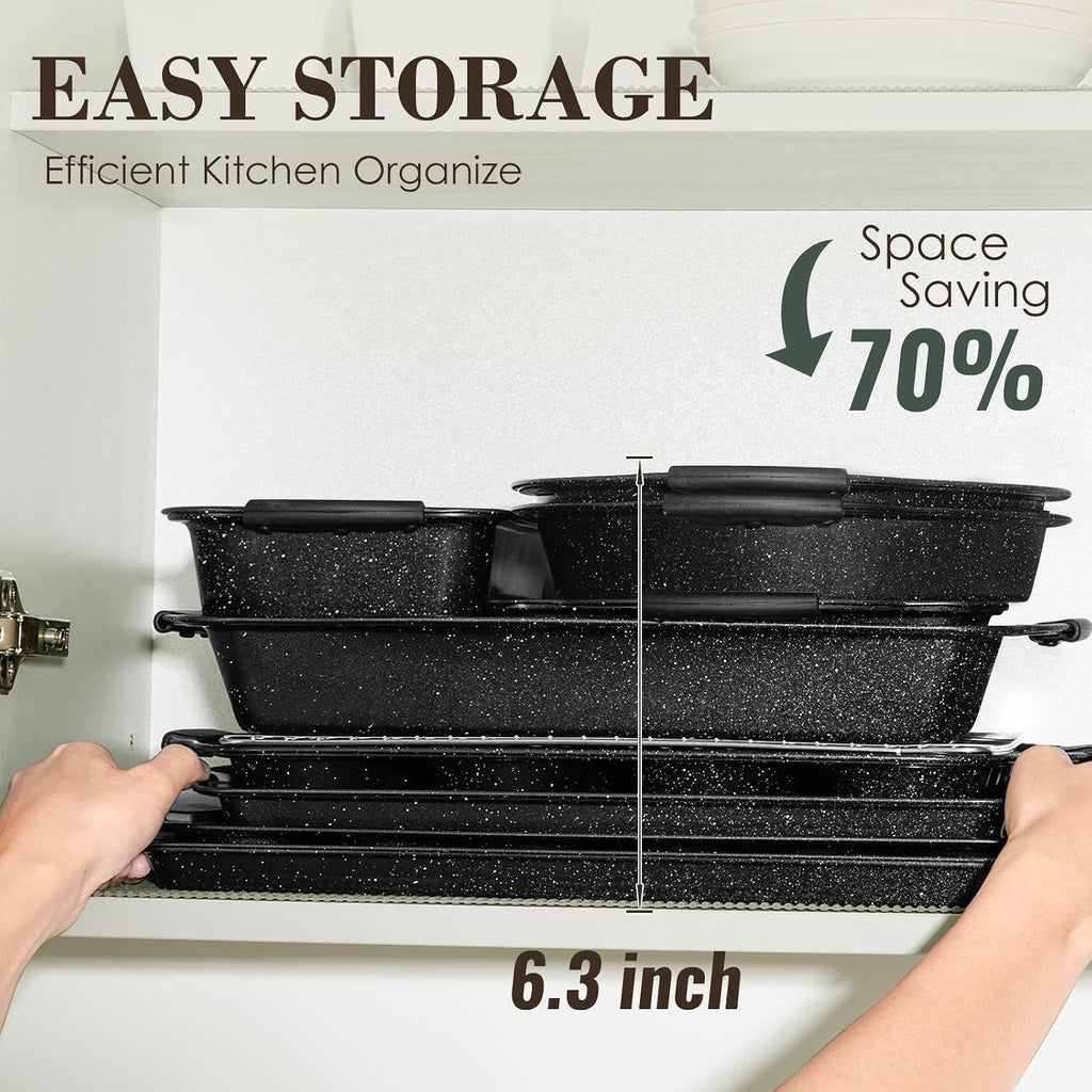 Pans Set Nonstick, Bakeware Sets Stackable with Silicone Handles, 22 Pieces Oven Pan for Cooking Including Cookie
