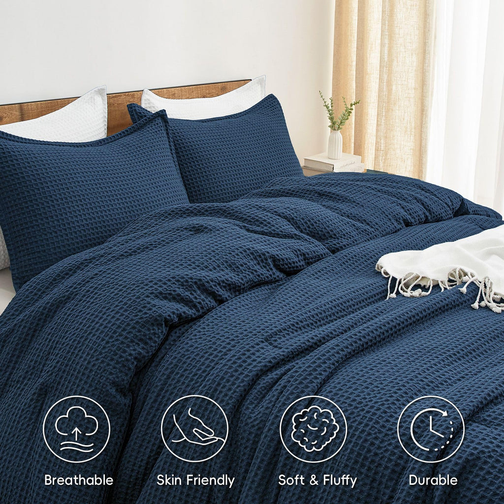 Ultra Soft Waffle Comforter Set 3 Pieces, Navy Blue