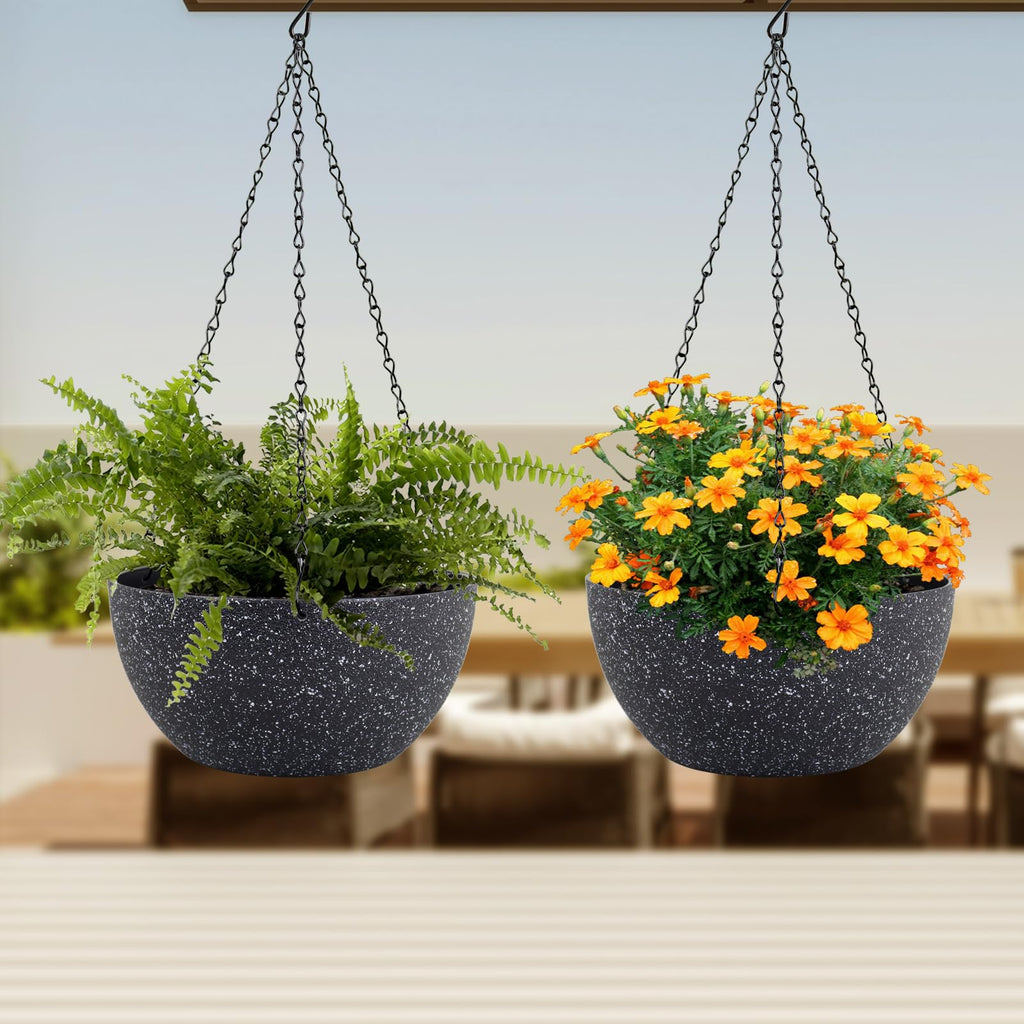 12 inch Large Hanging Planters for Indoor Outdoor Plants, 2 Pack Hanging Flower Pots with Drainage Holes and Chain