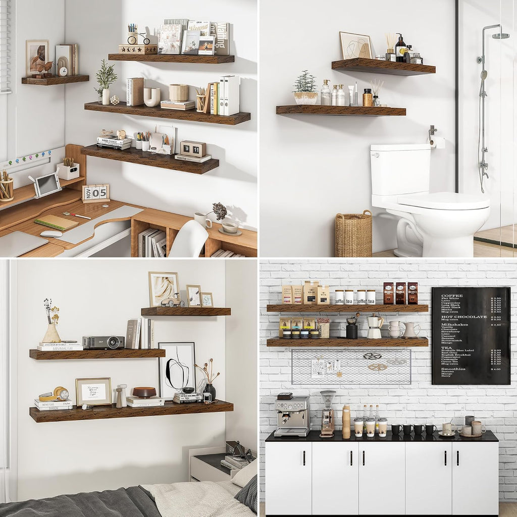 36Inch Floating Shelves for Wall 2 Pack Shelves |Kitchen|Bathroom Wall Mounted Rustic Wood Floating Shelf with