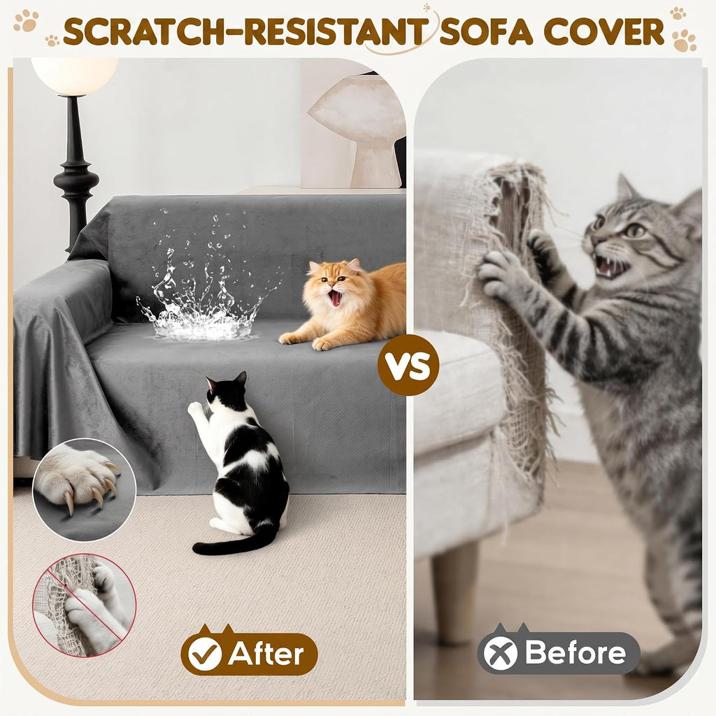 L Shaped Sectional Couch Cover - Anti Scratch Sofa Cover, 2pcs Gray
