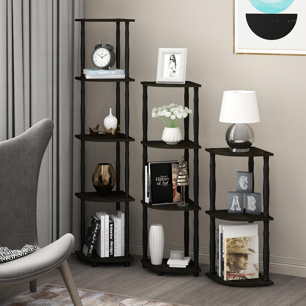 Turn-N-Tube 5 Tier Corner Display Rack Multipurpose Shelving Unit with Classic Tubes, Espresso/Black (/BK)