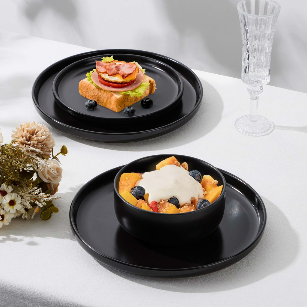 24 Pieces Stoneware Dinnerware Set Service for 8, Matte Black