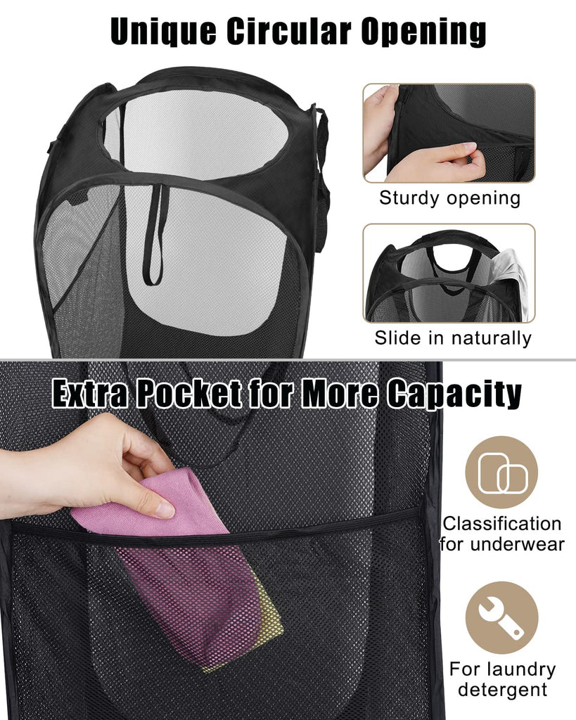 2 Pack Strong Mesh Pop Up Laundry Hamper, 70L Collapsible Laundry Basket with Steel Frame, Double‐Stitched Handles &