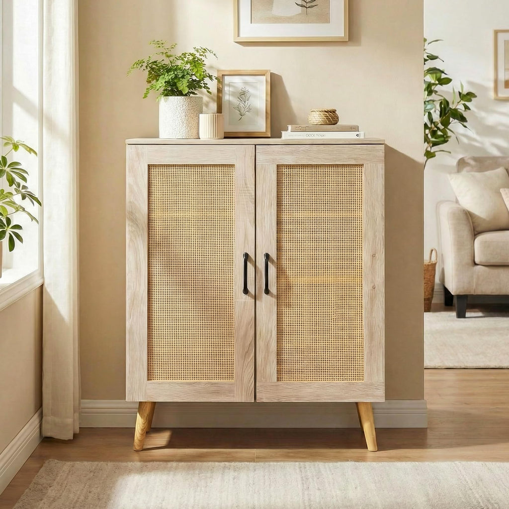 Shoe Cabinet with Rattan Doors, Natural
