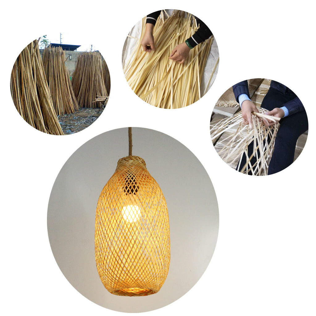 Bamboo Bulb Guard Lamp Cage for Pendant Lights, Rustic Vintage Bamboo Lamp Shade with FREE Dimmable 40W LED Bulb