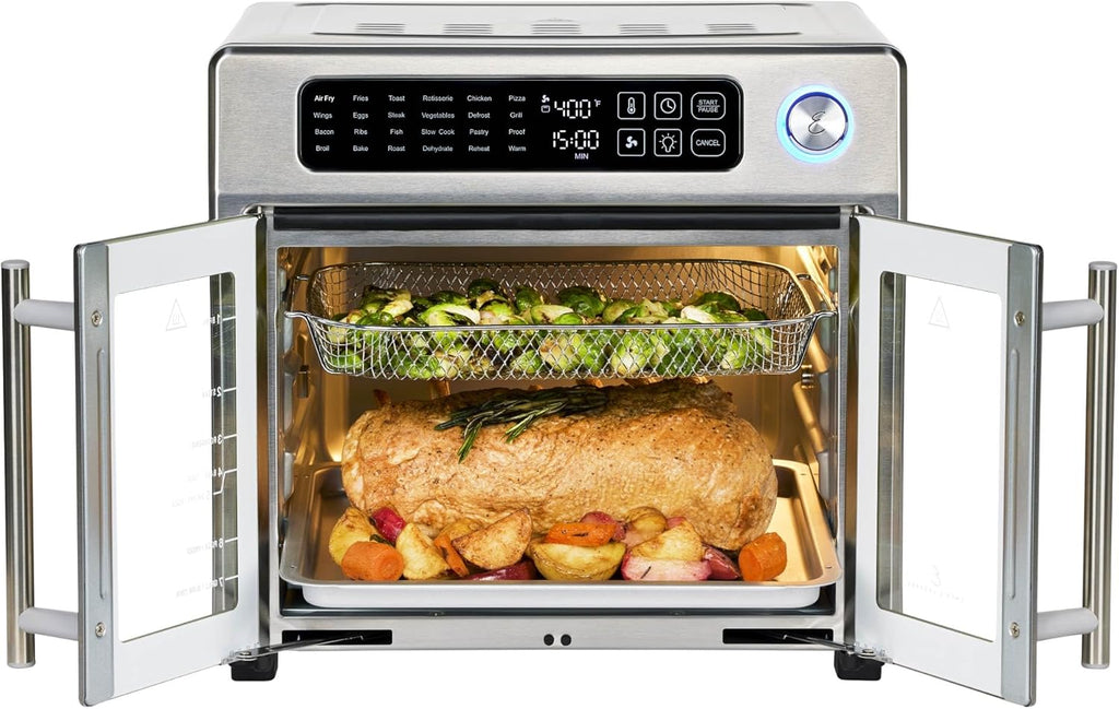 Extra Large French Door Air Fryer Toaster Oven Combo, 24 Cooking Functions and Digital Controls, 7 Accessories