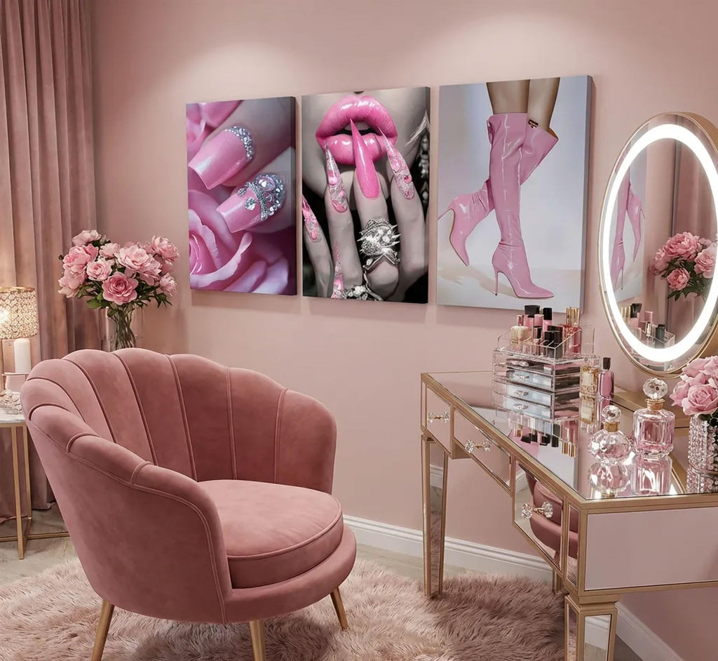 3Pcs Fashion Pink Women's Wall Art Canvas Wrapped 16x24in