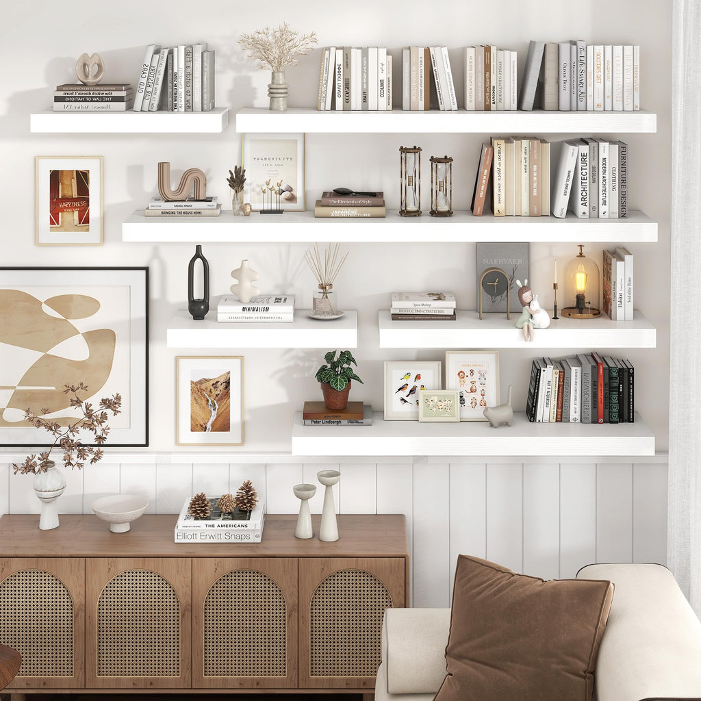 72 Inch Floating Shelves for Wall, 12"D Wood Storage Shelves, White Finish
