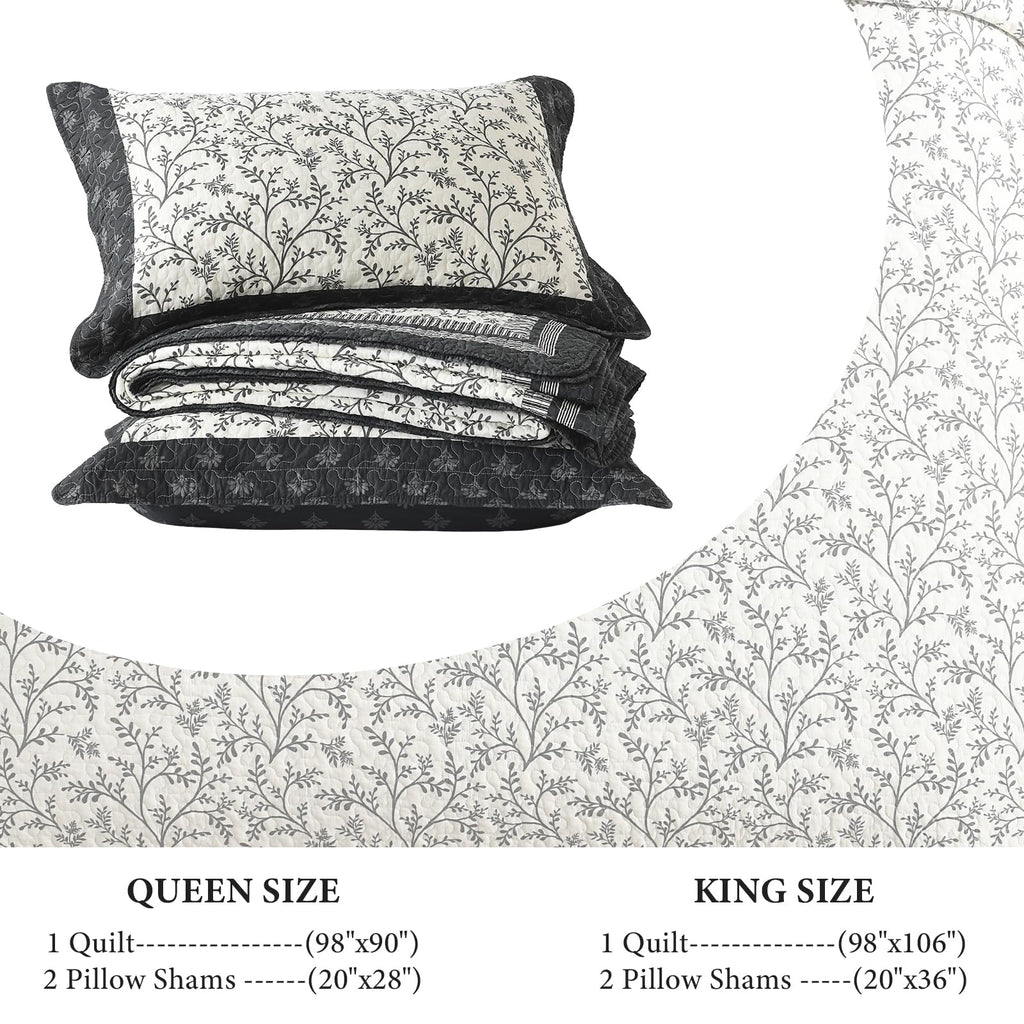 100% Cotton Quilt Set - Farmhouse Botanical Quilts Bedding Set, Chic Reversible Bedspreads Coverlet