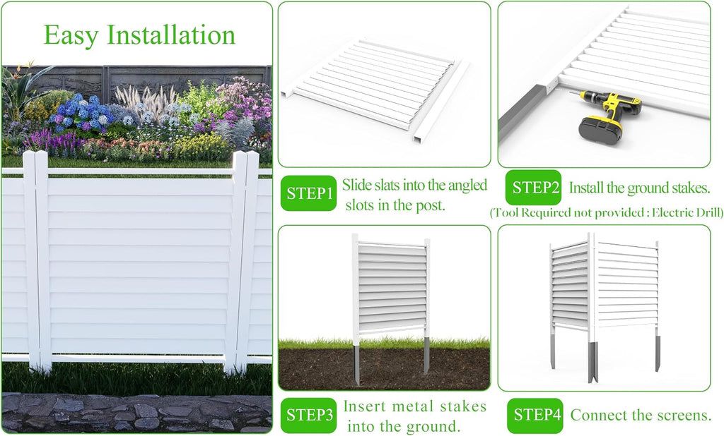36" W X 45" H Reinforced White Vinyl Privacy Fence, Double Windproof Air Conditioner Fence Trash Can Fence, Louvered