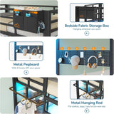 Twin Over Full Bunk Bed with 4 Storage Drawers and Bookshelf, Metal Bunk Beds with LED Lights, Charging Station