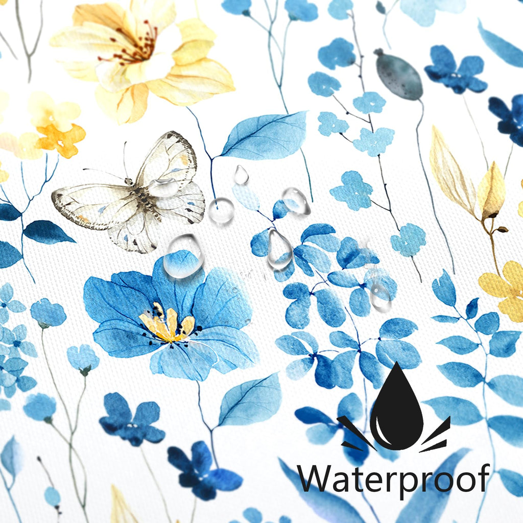Small Stall Shower Curtain 36x72 Inch, Half Narrow Blue Yellow Floral Decor