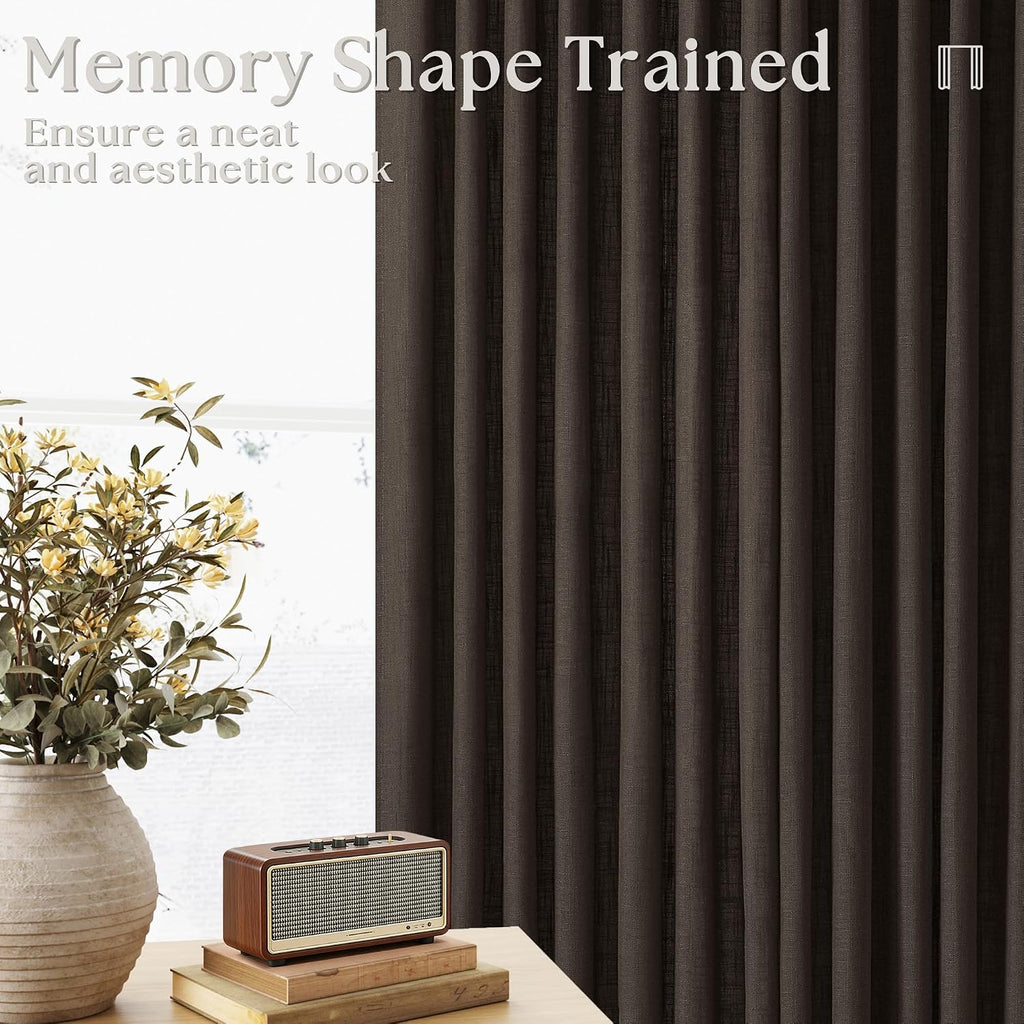 Dark Chocolate 120 Inch Pinch Pleated Semi Sheer Linen Curtains 2 Panels