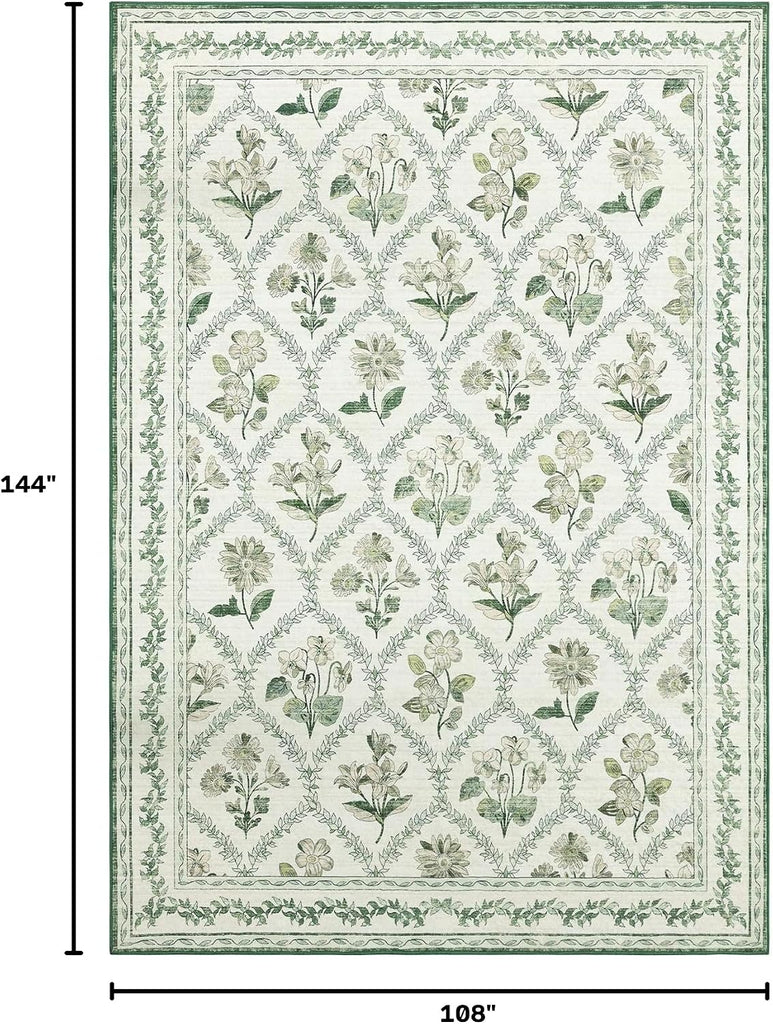 Checkered Rug Area Rugs - Stain Resistant & Non-Slip Backing Vintage Boho Floral Design Rug,Durable &