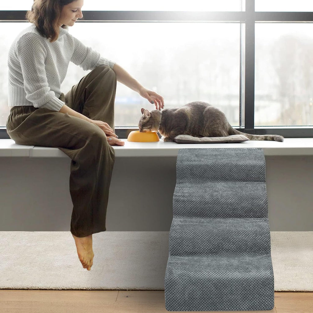 Dog Stairs for Small Dogs - High Density Foam Dog Ramp, Extra Wide Pet Steps with Non-Slip Bottom for High Beds