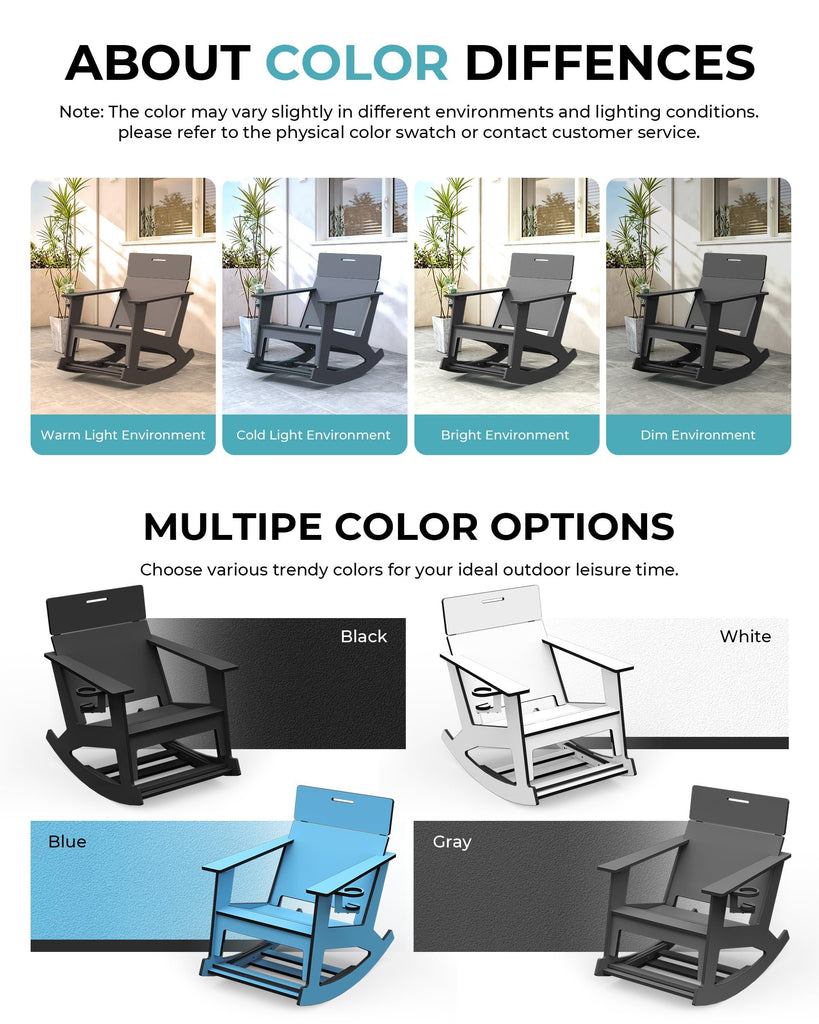 Outdoor Rocking Chairs Set of 4, HDPE Patio Porch Rocker, Grey